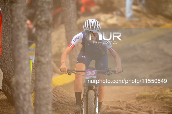 Electa Gallezot of France competes in the UCI Mountain Bike World Championships Women Under 23 in Pal Arinsal, Andorra, on August 31, 2024. 