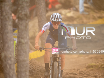 Electa Gallezot of France competes in the UCI Mountain Bike World Championships Women Under 23 in Pal Arinsal, Andorra, on August 31, 2024....