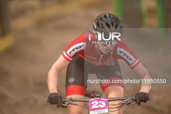 Katharina Sadnik of Austria participates in the UCI Mountain Bike World Championships Women Under 23 in Pal Arinsal, Andorra, on August 31,...