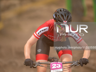 Katharina Sadnik of Austria participates in the UCI Mountain Bike World Championships Women Under 23 in Pal Arinsal, Andorra, on August 31,...