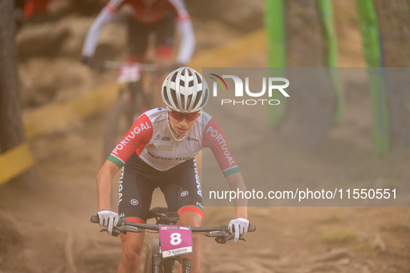 Ana Santos of Portugal competes in the UCI Mountain Bike World Championships Women Under 23 in Pal Arinsal, Andorra, on August 31, 2024. 