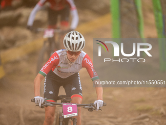 Ana Santos of Portugal competes in the UCI Mountain Bike World Championships Women Under 23 in Pal Arinsal, Andorra, on August 31, 2024. (