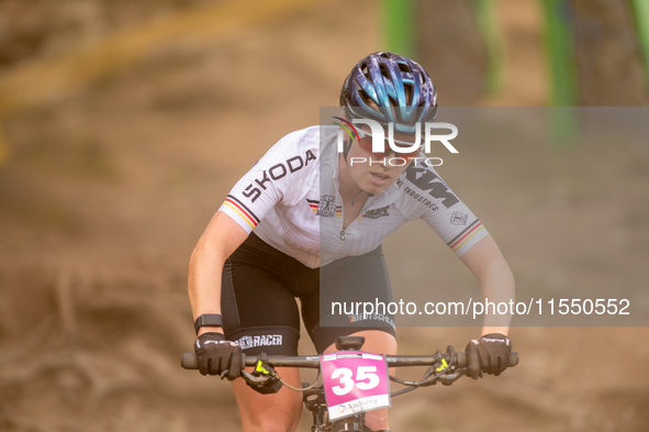 Andrea Kravanja of Germany competes in the UCI Mountain Bike World Championships Women Under 23 in Pal Arinsal, Andorra, on August 31, 2024....