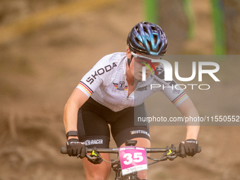 Andrea Kravanja of Germany competes in the UCI Mountain Bike World Championships Women Under 23 in Pal Arinsal, Andorra, on August 31, 2024....