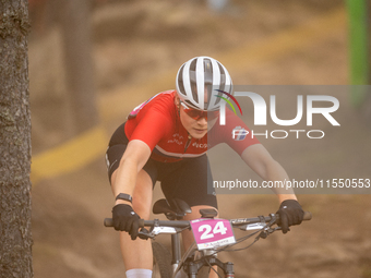 Oda Laforce of Norway competes in the UCI Mountain Bike World Championships Women Under 23 in Pal Arinsal, Andorra, on August 31, 2024. (