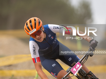 Lauriane Duraffourg of France competes in the UCI Mountain Bike World Championships Women Under 23 in Pal Arinsal, Andorra, on August 31, 20...