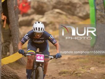 Laura Cagua of Colombia participates in the UCI Mountain Bike World Championships Women Under 23 in Pal Arinsal, Andorra, on August 31, 2024...