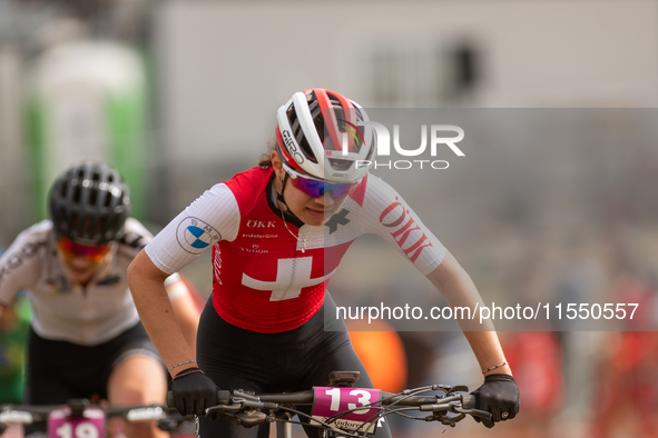 Monique Halter of Switzerland competes in the UCI Mountain Bike World Championships Women Under 23 in Pal Arinsal, Andorra, on August 31, 20...