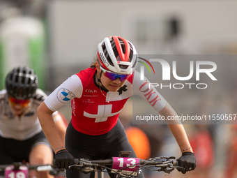 Monique Halter of Switzerland competes in the UCI Mountain Bike World Championships Women Under 23 in Pal Arinsal, Andorra, on August 31, 20...