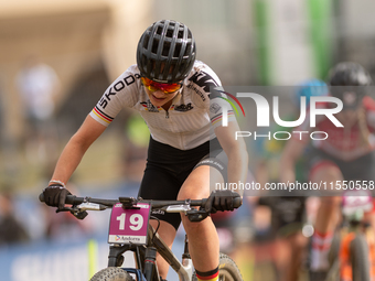 Finja Lipp of Germany participates in the UCI Mountain Bike World Championships Women Under 23 in Pal Arinsal, Andorra, on August 31, 2024....