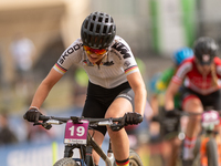 Finja Lipp of Germany participates in the UCI Mountain Bike World Championships Women Under 23 in Pal Arinsal, Andorra, on August 31, 2024....