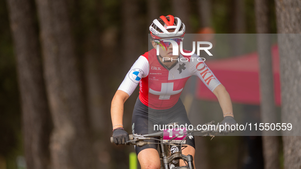 Monique Halter of Switzerland competes in the UCI Mountain Bike World Championships Women Under 23 in Pal Arinsal, Andorra, on August 31, 20...