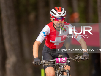 Monique Halter of Switzerland competes in the UCI Mountain Bike World Championships Women Under 23 in Pal Arinsal, Andorra, on August 31, 20...