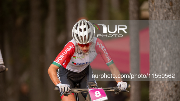 Ana Santos of Portugal competes in the UCI Mountain Bike World Championships Women Under 23 in Pal Arinsal, Andorra, on August 31, 2024. 