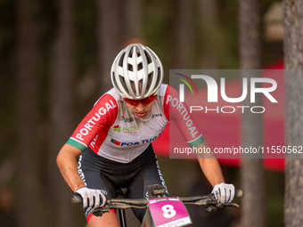 Ana Santos of Portugal competes in the UCI Mountain Bike World Championships Women Under 23 in Pal Arinsal, Andorra, on August 31, 2024. (