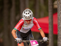 Ana Santos of Portugal competes in the UCI Mountain Bike World Championships Women Under 23 in Pal Arinsal, Andorra, on August 31, 2024. (