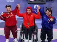 Gold medalist Rehab Ahmed of Team Egypt poses for a photo during a medal ceremony for the Women's up to 55KG Para Powerlifting Final on day...