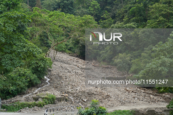 Landslides occur due to heavy rainfall in Dhankuta, Nepal, on September 06, 2024 