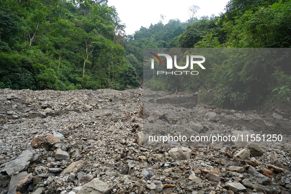 Landslides occur due to heavy rainfall in Dhankuta, Nepal, on September 06, 2024 