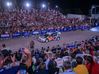 Driver Adrien Fourmaux and co-driver Alexandre Coria of the M-Sport Ford World Rally Team face the ceremonial start in a Ford Puma Rally1 Hy...