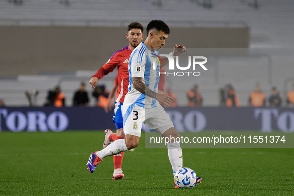 Lisandro Martinez of Argentina is in action during the FIFA World Cup 2026 Qualifier match between Argentina and Chile at Estadio Mas Monume...