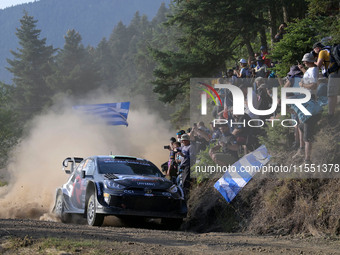 Driver Elfyn Evans and co-driver Scott Martin of the team Toyota Gazoo Racing WRT, Toyota GR Yaris Rally1 Hybrid, face the first day of the...