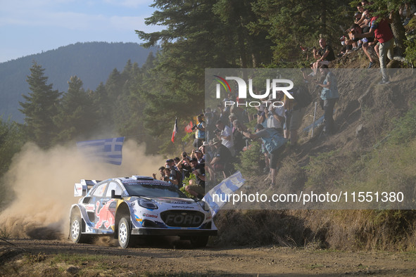 Driver Adrien Fourmaux and co-driver Alexandre Coria of the team M-Sport Ford World Rally Team Ford Puma Rally1 Hybrid face the first day of...