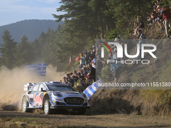 Driver Adrien Fourmaux and co-driver Alexandre Coria of the team M-Sport Ford World Rally Team Ford Puma Rally1 Hybrid face the first day of...