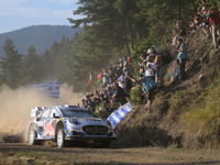 Driver Adrien Fourmaux and co-driver Alexandre Coria of the team M-Sport Ford World Rally Team Ford Puma Rally1 Hybrid face the first day of...