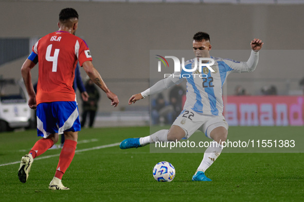 Lautaro Martinez of Argentina is in action during the FIFA World Cup 2026 Qualifier match between Argentina and Chile at Estadio Mas Monumen...