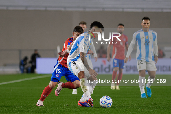 Lisandro Martinez of Argentina is in action during the FIFA World Cup 2026 Qualifier match between Argentina and Chile at Estadio Mas Monume...