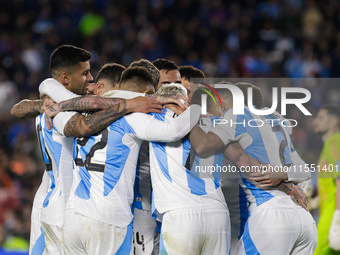 Alexis Mac Allister of Argentina celebrates with his teammates after scoring the first goal of his team during the FIFA World Cup 2026 Quali...