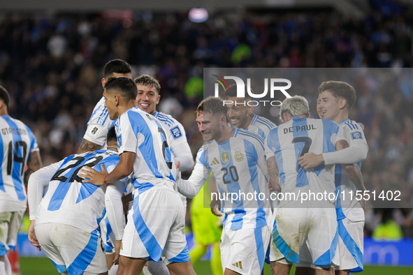 Alexis Mac Allister of Argentina celebrates with his teammates after scoring the first goal of his team during the FIFA World Cup 2026 Quali...