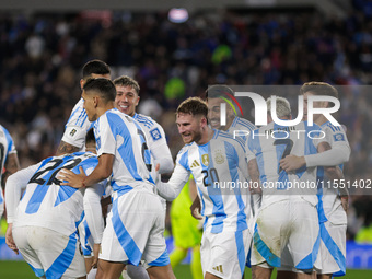 Alexis Mac Allister of Argentina celebrates with his teammates after scoring the first goal of his team during the FIFA World Cup 2026 Quali...