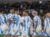 Alexis Mac Allister of Argentina celebrates with his teammates after scoring the first goal of his team during the FIFA World Cup 2026 Quali...