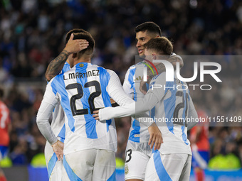 Alexis Mac Allister of Argentina celebrates with his teammates after scoring the first goal of his team during the FIFA World Cup 2026 Quali...