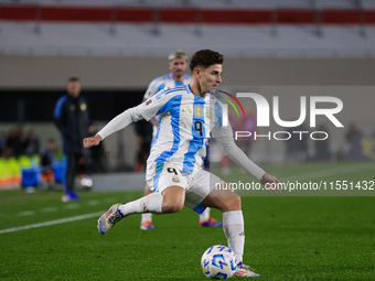 Julian Alvarez of Argentina is in action during the FIFA World Cup 2026 Qualifier match between Argentina and Chile at Estadio Mas Monumenta...