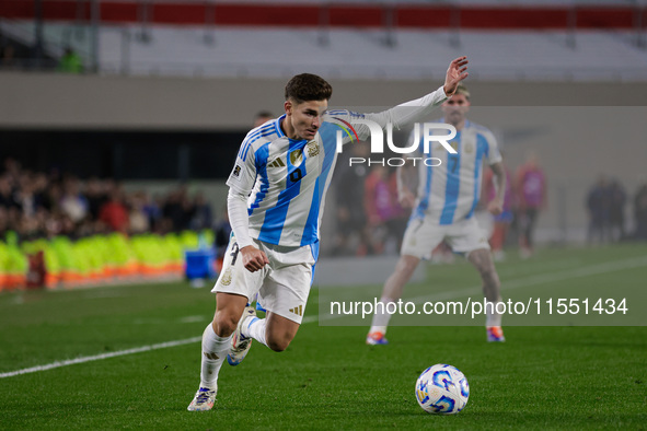 Julian Alvarez of Argentina is in action during the FIFA World Cup 2026 Qualifier match between Argentina and Chile at Estadio Mas Monumenta...