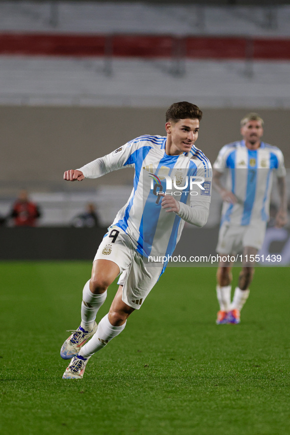 Julian Alvarez of Argentina is in action during the FIFA World Cup 2026 Qualifier match between Argentina and Chile at Estadio Mas Monumenta...