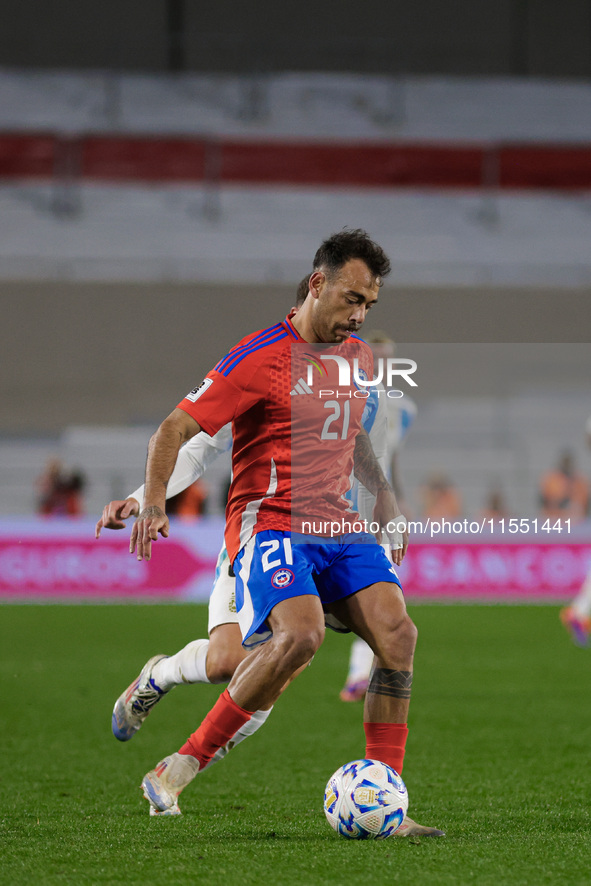 Matias Catalan of Chile is in action during the FIFA World Cup 2026 Qualifier match between Argentina and Chile at Estadio Mas Monumental An...