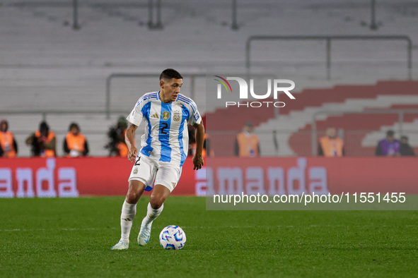 Nahuel Molina of Argentina is in action during the FIFA World Cup 2026 Qualifier match between Argentina and Chile at Estadio Mas Monumental...