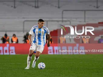 Nahuel Molina of Argentina is in action during the FIFA World Cup 2026 Qualifier match between Argentina and Chile at Estadio Mas Monumental...