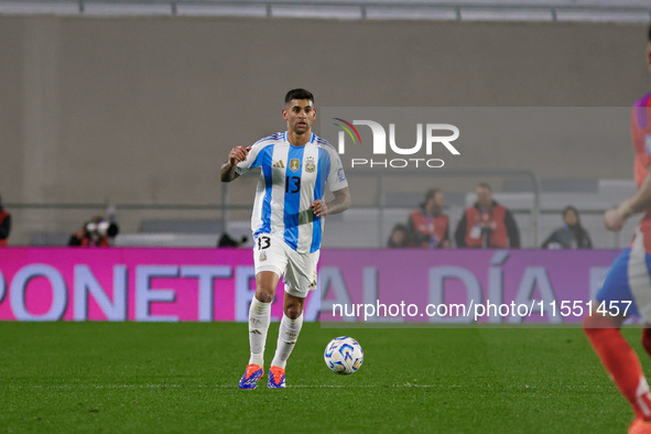 Cristian Romero of Argentina is in action during the FIFA World Cup 2026 Qualifier match between Argentina and Chile at Estadio Mas Monument...