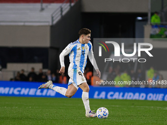 Julian Alvarez of Argentina is in action during the FIFA World Cup 2026 Qualifier match between Argentina and Chile at Estadio Mas Monumenta...