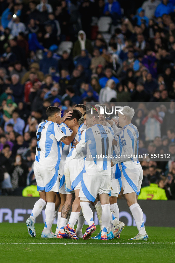 Julian Alvarez of Argentina celebrates with his teammates after scoring the second goal of his team during the FIFA World Cup 2026 Qualifier...