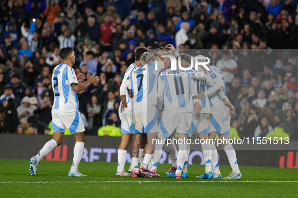 Julian Alvarez of Argentina celebrates with his teammates after scoring the second goal of his team during the FIFA World Cup 2026 Qualifier...