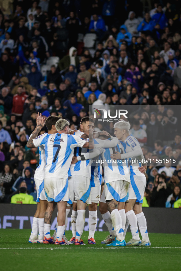 Julian Alvarez of Argentina celebrates with his teammates after scoring the second goal of his team during the FIFA World Cup 2026 Qualifier...