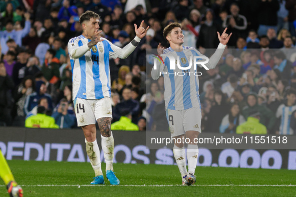 Julian Alvarez and Enzo Fernandez of Argentina celebrate after the second goal of their team during the FIFA World Cup 2026 Qualifier match...