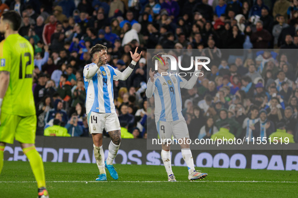 Julian Alvarez and Enzo Fernandez of Argentina celebrate after the second goal of their team during the FIFA World Cup 2026 Qualifier match...