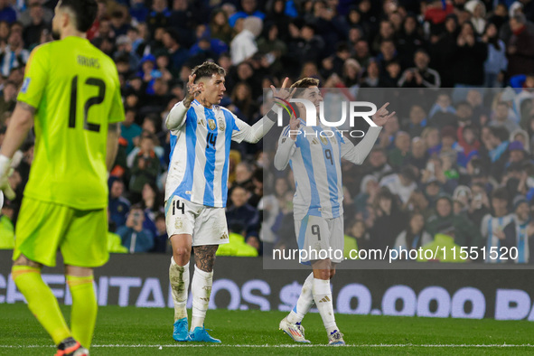 Julian Alvarez and Enzo Fernandez of Argentina celebrate after the second goal of their team during the FIFA World Cup 2026 Qualifier match...